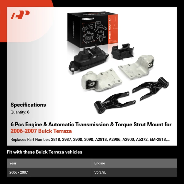 6 Pcs Engine & Automatic Transmission & Torque Strut Mount for 2006-2007 Buick Terraza