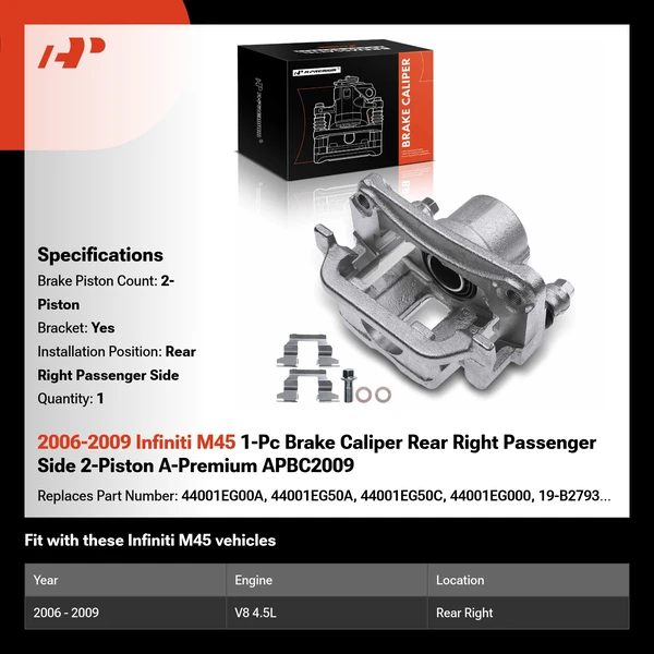 2006-2009 Infiniti M45 1-Pc Brake Caliper Rear Right Passenger Side 2-Piston A-Premium APBC2009