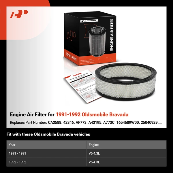 Engine Air Filter for 1991-1992 Oldsmobile Bravada
