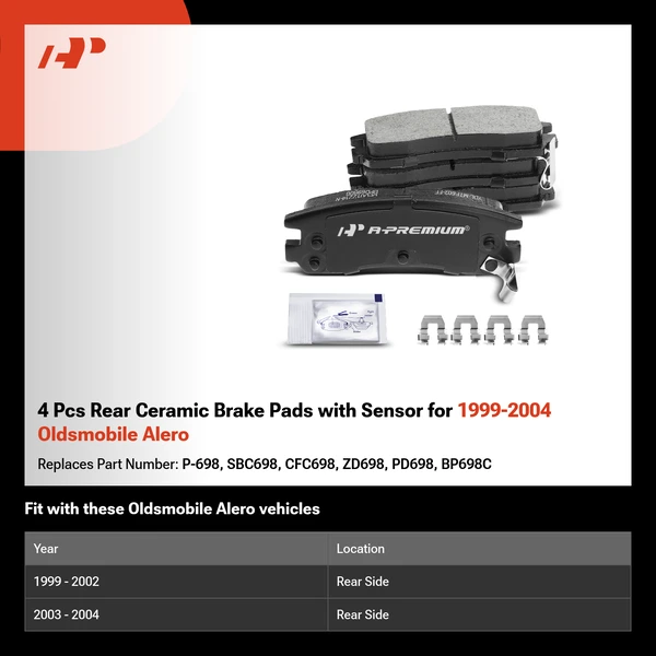 4 Pcs Rear Ceramic Brake Pads with Sensor for 1999-2004 Oldsmobile Alero