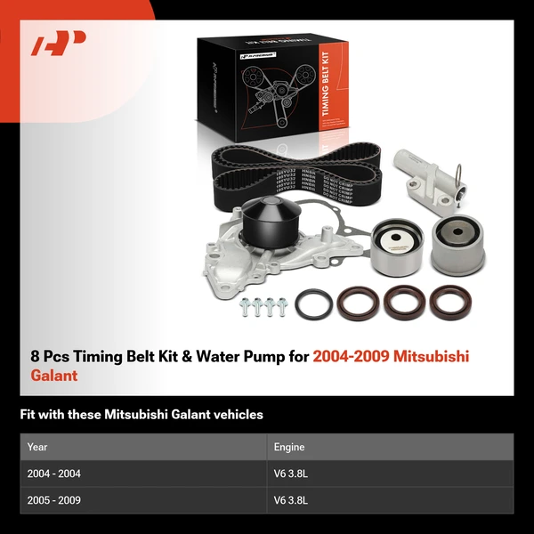 8 Pcs Timing Belt Kit & Water Pump for 2004-2009 Mitsubishi Galant