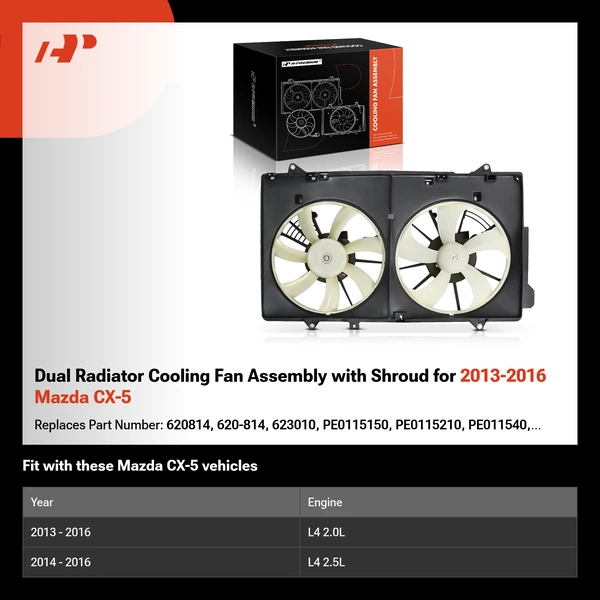 Dual Radiator Cooling Fan Assembly with Shroud for 2013-2016 Mazda CX-5