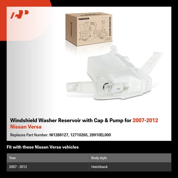 Windshield Washer Reservoir with Cap & Pump for 2007-2012 Nissan Versa