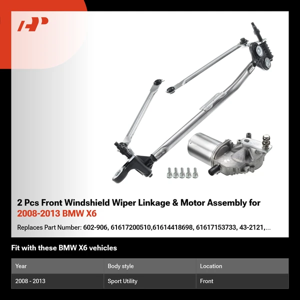 2 Pcs Front Windshield Wiper Linkage & Motor Assembly for 2008-2013 BMW X6