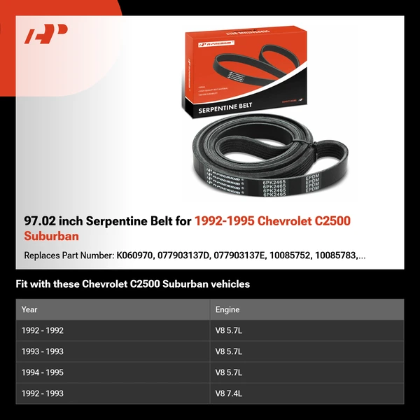 97.02 inch Serpentine Belt for 1992-1995 Chevrolet C2500 Suburban