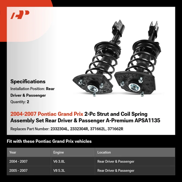 2004-2007 Pontiac Grand Prix 2-Pc Strut and Coil Spring Assembly Set Rear Driver & Passenger A-Premium APSA1135