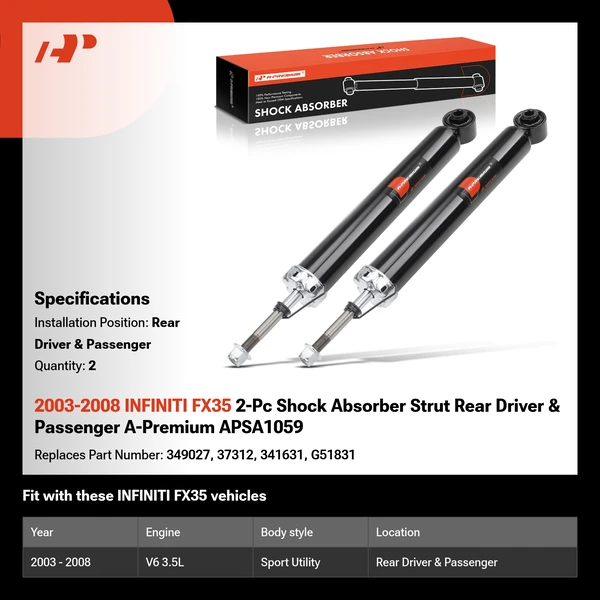 2003-2008 INFINITI FX35 2-Pc Shock Absorber Strut Rear Driver & Passenger A-Premium APSA1059