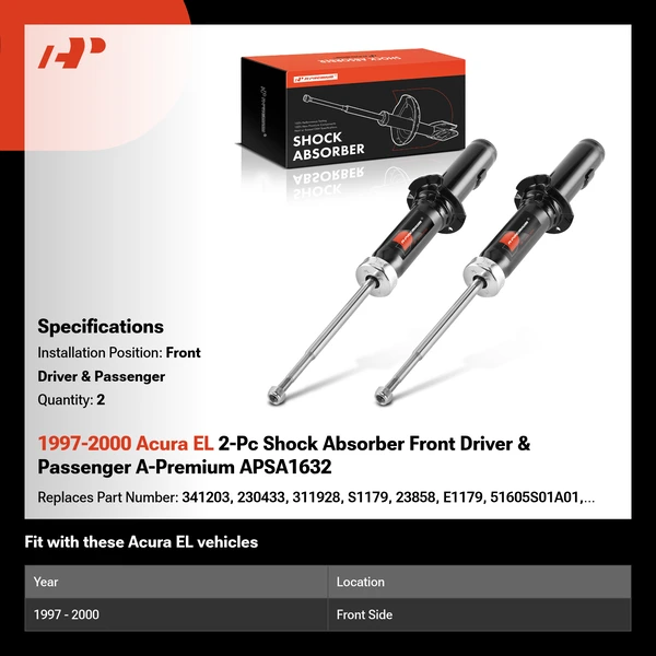 1997-2000 Acura EL 2-Pc Shock Absorber Front Driver & Passenger A-Premium APSA1632