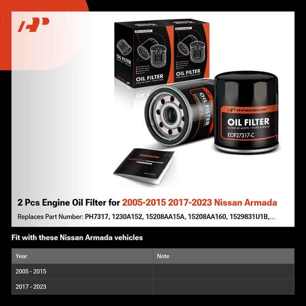 2 Pcs Engine Oil Filter for 2005-2015 2017-2023 Nissan Armada