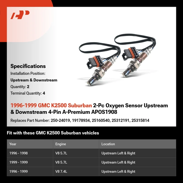 1996-1999 GMC K2500 Suburban 2-Pc Oxygen Sensor Upstream & Downstream 4-Pin A-Premium APOS1908