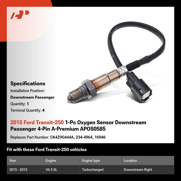 2015 Ford Transit-250 1-Pc Oxygen Sensor Downstream Passenger 4-Pin A-Premium APOS0585