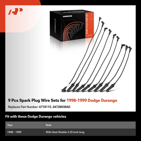 9 Pcs Spark Plug Wire Sets for 1998-1999 Dodge Durango