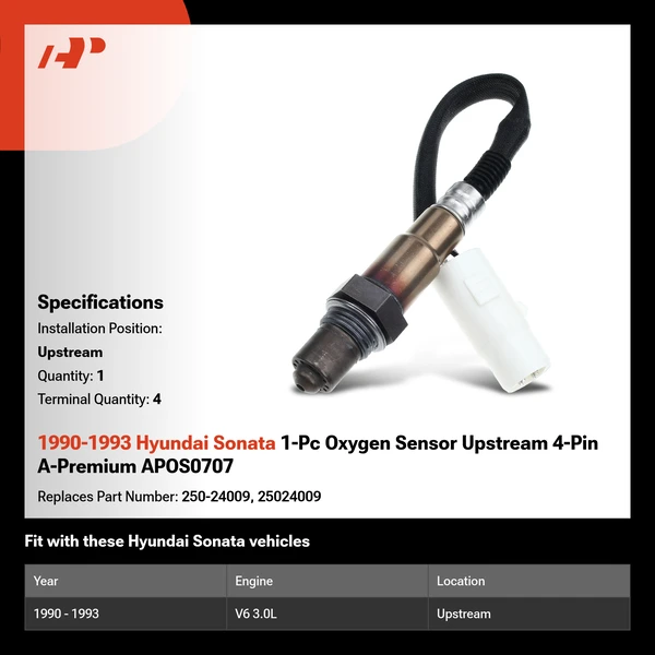 1990-1993 Hyundai Sonata 1-Pc Oxygen Sensor Upstream 4-Pin A-Premium APOS0707