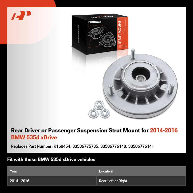 Rear Driver or Passenger Suspension Strut Mount for 2014-2016 BMW 535d xDrive