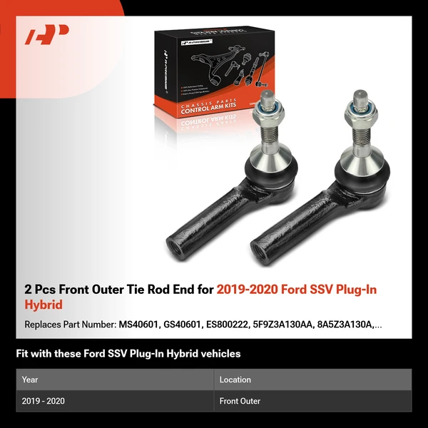 2 Pcs Front Outer Tie Rod End for 2019-2020 Ford SSV Plug-In Hybrid