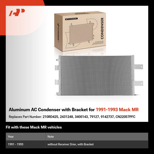 Aluminum AC Condenser with Bracket for 1991-1993 Mack MR