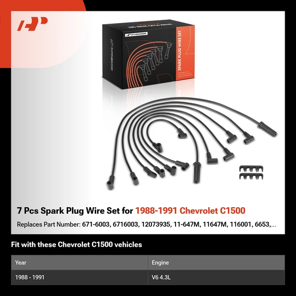 7 Pcs Spark Plug Wire Set for 1988-1991 Chevrolet C1500