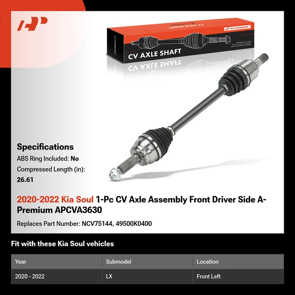 2020-2022 Kia Soul 1-Pc CV Axle Assembly Front Driver Side A-Premium APCVA3630