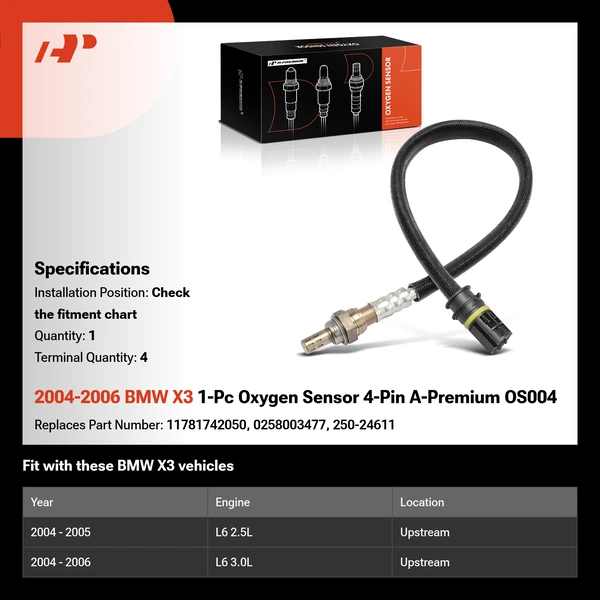 2004-2006 BMW X3 1-Pc Oxygen Sensor 4-Pin A-Premium OS004
