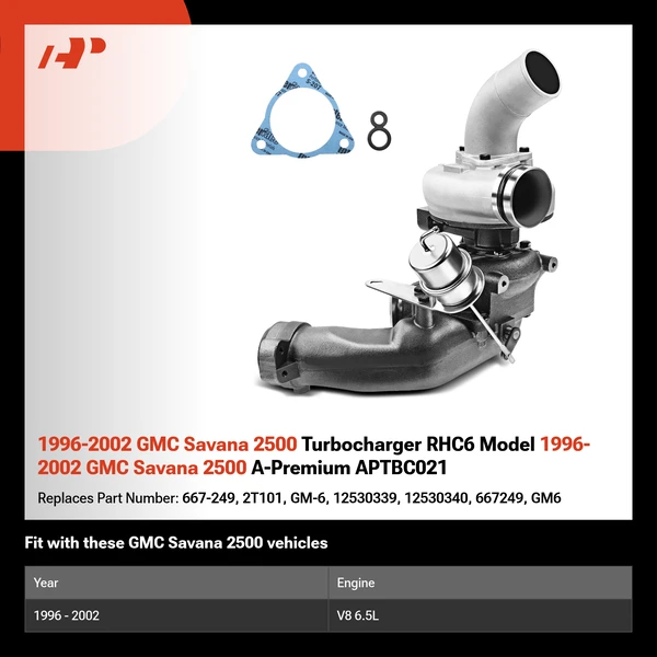 1996-2002 GMC Savana 2500 Turbocharger RHC6 Model 1996-2002 GMC Savana 2500 A-Premium APTBC021