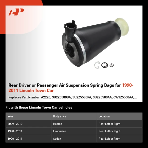Rear Driver or Passenger Air Suspension Spring Bags for 1990-2011 Lincoln Town Car