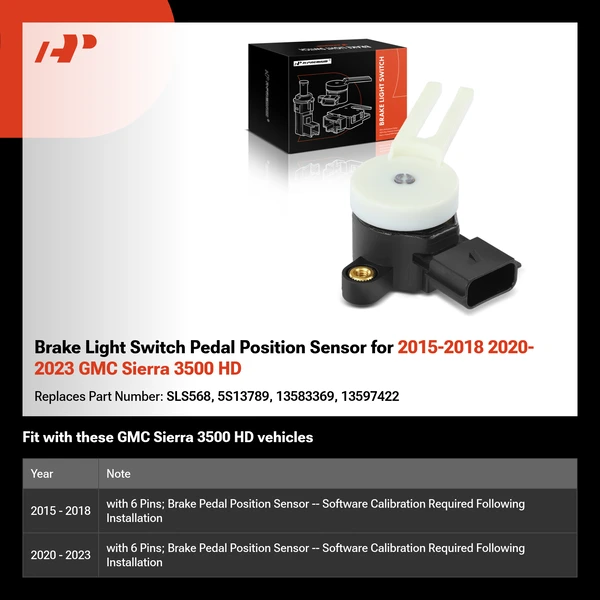 Brake Light Switch Pedal Position Sensor for 2015-2018 2020-2023 GMC Sierra 3500 HD