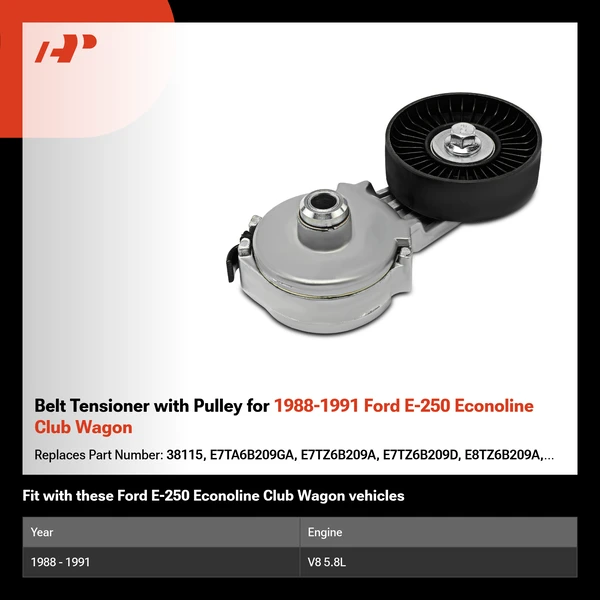 Belt Tensioner with Pulley for 1988-1991 Ford E-250 Econoline Club Wagon