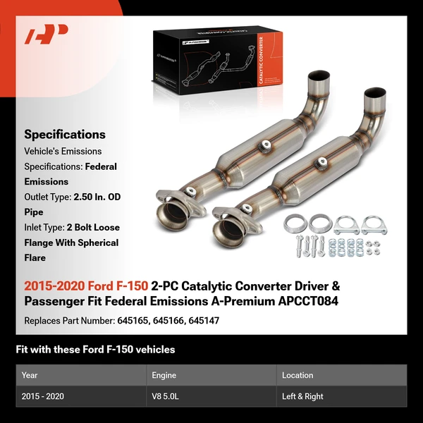 2015-2020 Ford F-150 2-PC Catalytic Converter Driver & Passenger Fit Federal Emissions A-Premium APCCT084