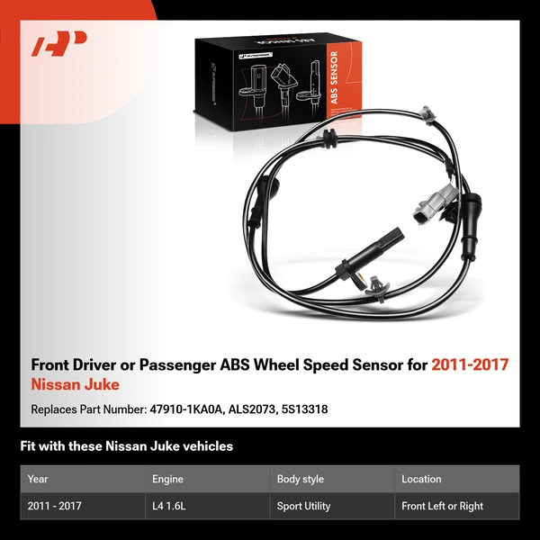 Front Driver or Passenger ABS Wheel Speed Sensor for 2011-2017 Nissan Juke