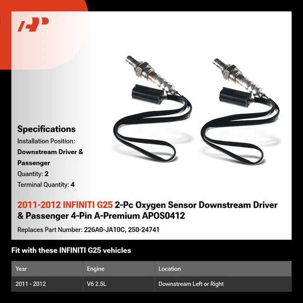 2011-2012 INFINITI G25 2-Pc Oxygen Sensor Downstream Driver & Passenger 4-Pin A-Premium APOS0412