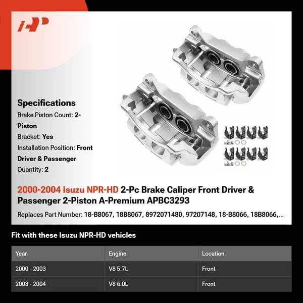 2000-2004 Isuzu NPR-HD 2-Pc Brake Caliper Front Driver & Passenger 2-Piston A-Premium APBC3293