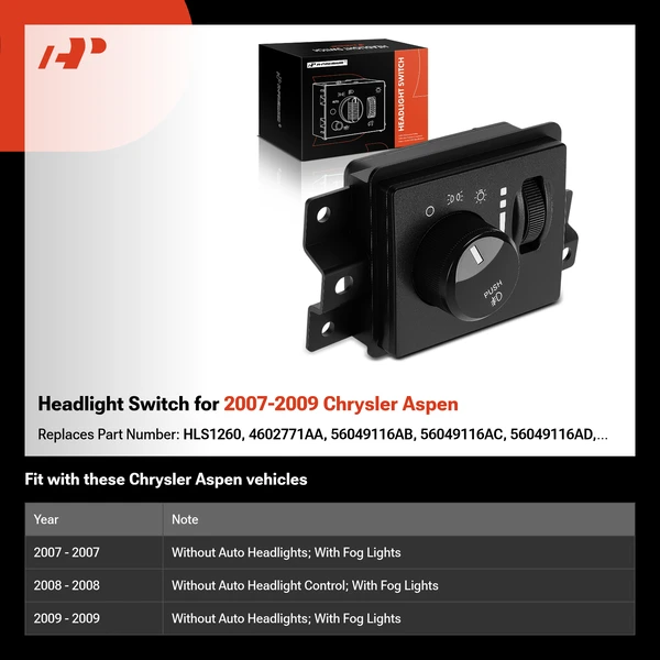 Headlight Switch for 2007-2009 Chrysler Aspen