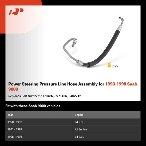 Power Steering Pressure Line Hose Assembly for 1990-1998 Saab 9000