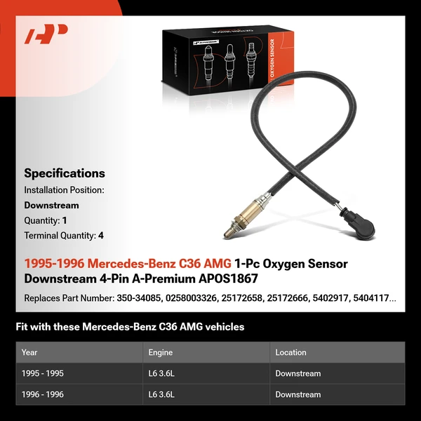 1995-1996 Mercedes-Benz C36 AMG 1-Pc Oxygen Sensor Downstream 4-Pin A-Premium APOS1867