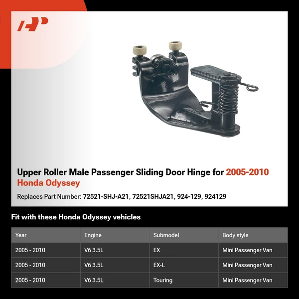 Upper Roller Male Passenger Sliding Door Hinge for 2005-2010 Honda Odyssey