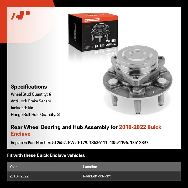 Rear Wheel Bearing and Hub Assembly for 2018-2022 Buick Enclave