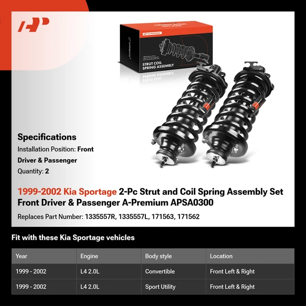 1999-2002 Kia Sportage 2-Pc Strut and Coil Spring Assembly Set Front Driver & Passenger A-Premium APSA0300