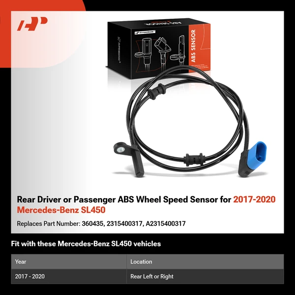 Rear Driver or Passenger ABS Wheel Speed Sensor for 2017-2020 Mercedes-Benz SL450