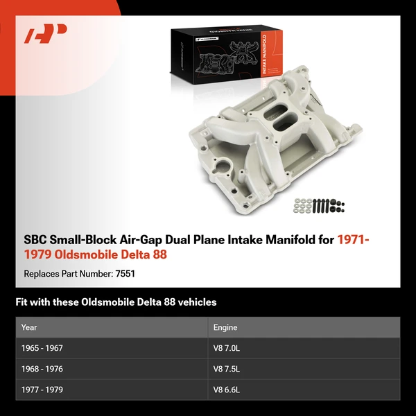 SBC Small-Block Air-Gap Dual Plane Intake Manifold for 1971-1979 Oldsmobile Delta 88