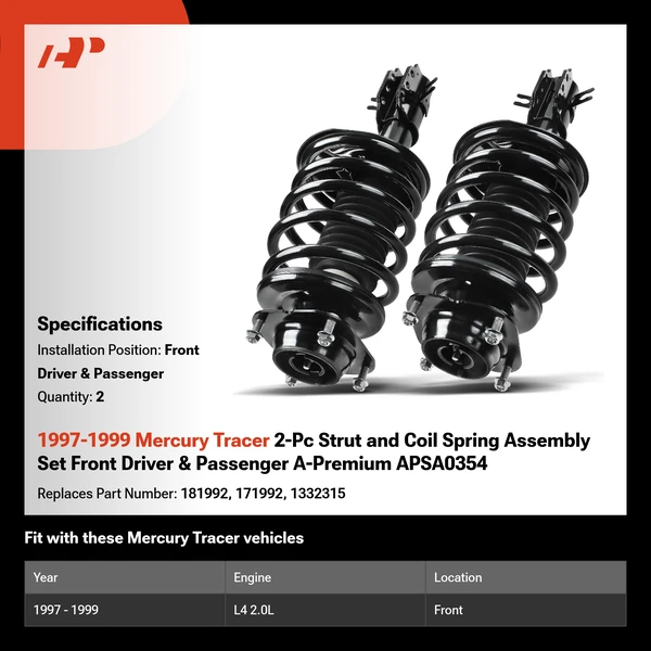 1997-1999 Mercury Tracer 2-Pc Strut and Coil Spring Assembly Set Front Driver & Passenger A-Premium APSA0354