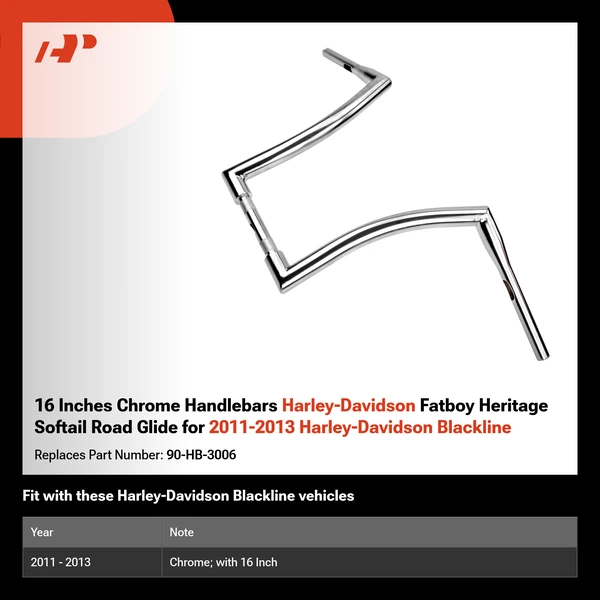 16 Inches Chrome Handlebars Harley-Davidson Fatboy Heritage Softail Road Glide for 2011-2013 Harley-Davidson Blackline