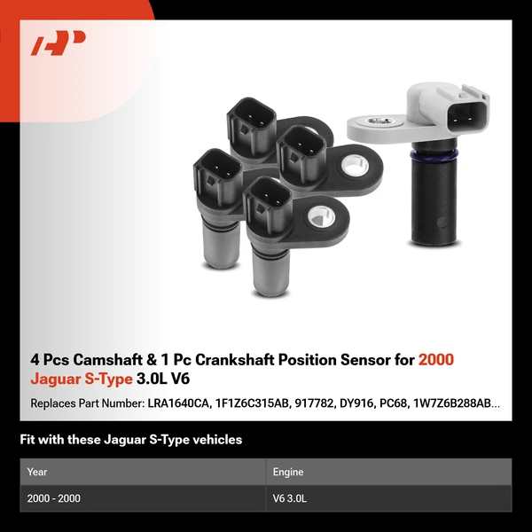 4 Pcs Camshaft & 1 Pc Crankshaft Position Sensor for 2000 Jaguar S-Type 3.0L V6