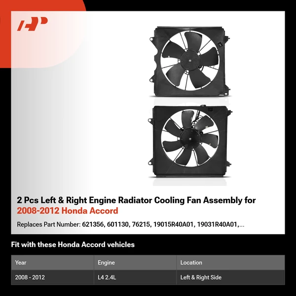 2 Pcs Left & Right Engine Radiator Cooling Fan Assembly for 2008-2012 Honda Accord
