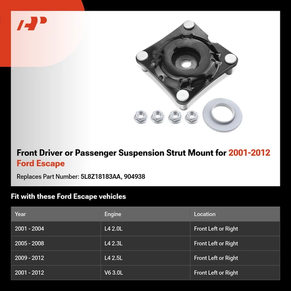 Front Driver or Passenger Suspension Strut Mount for 2001-2012 Ford Escape