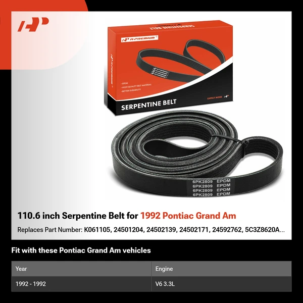110.6 inch Serpentine Belt for 1992 Pontiac Grand Am