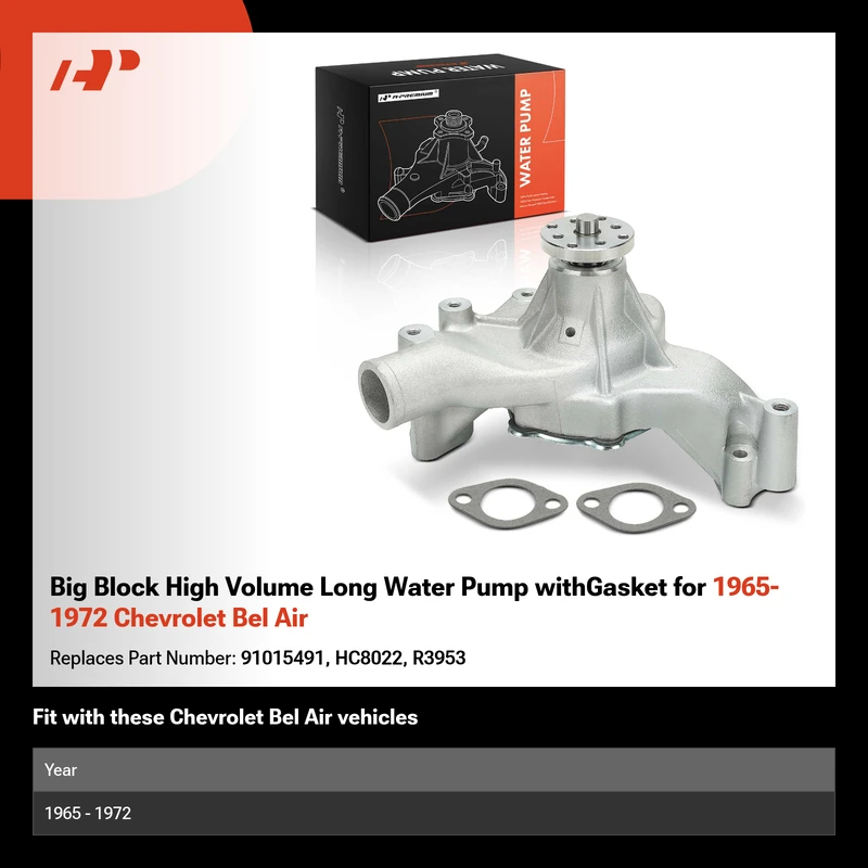 Big Block High Volume Long Water Pump withGasket for 1965-1972 Chevrolet Bel Air