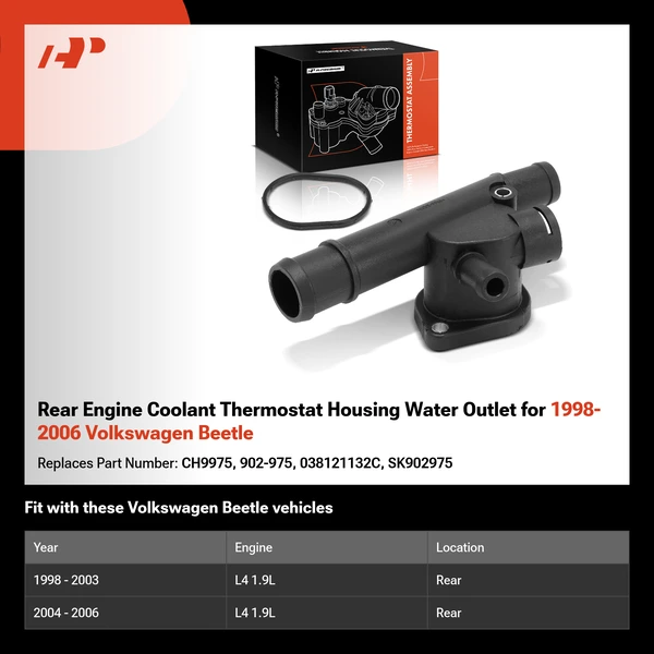 Rear Engine Coolant Thermostat Housing Water Outlet for 1998-2006 Volkswagen Beetle