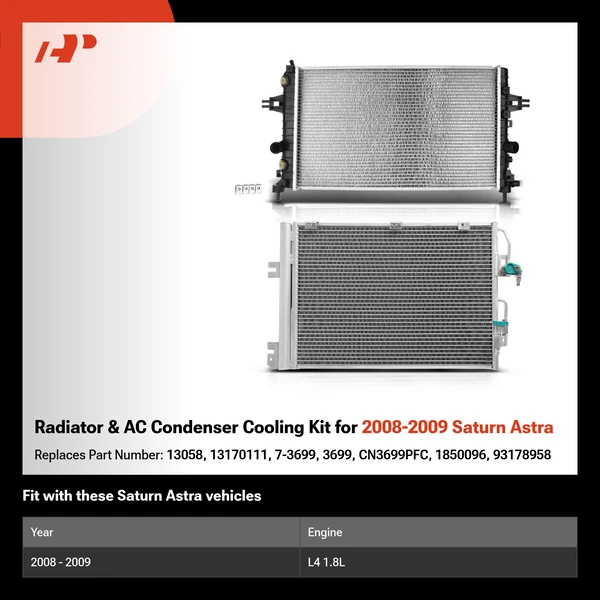 Radiator & AC Condenser Cooling Kit for 2008-2009 Saturn Astra