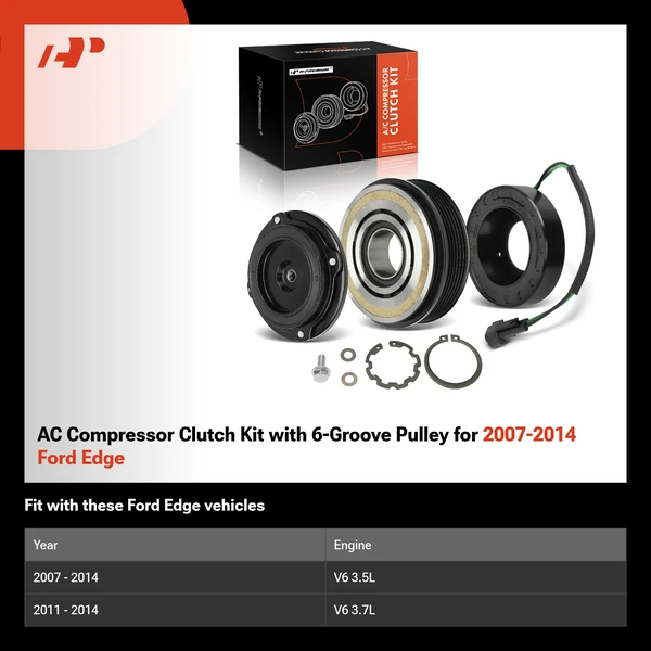 AC Compressor Clutch Kit with 6-Groove Pulley for 2007-2014 Ford Edge