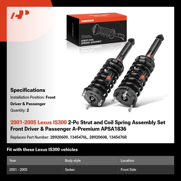 2001-2005 Lexus IS300 2-Pc Strut and Coil Spring Assembly Set Front Driver & Passenger A-Premium APSA1836
